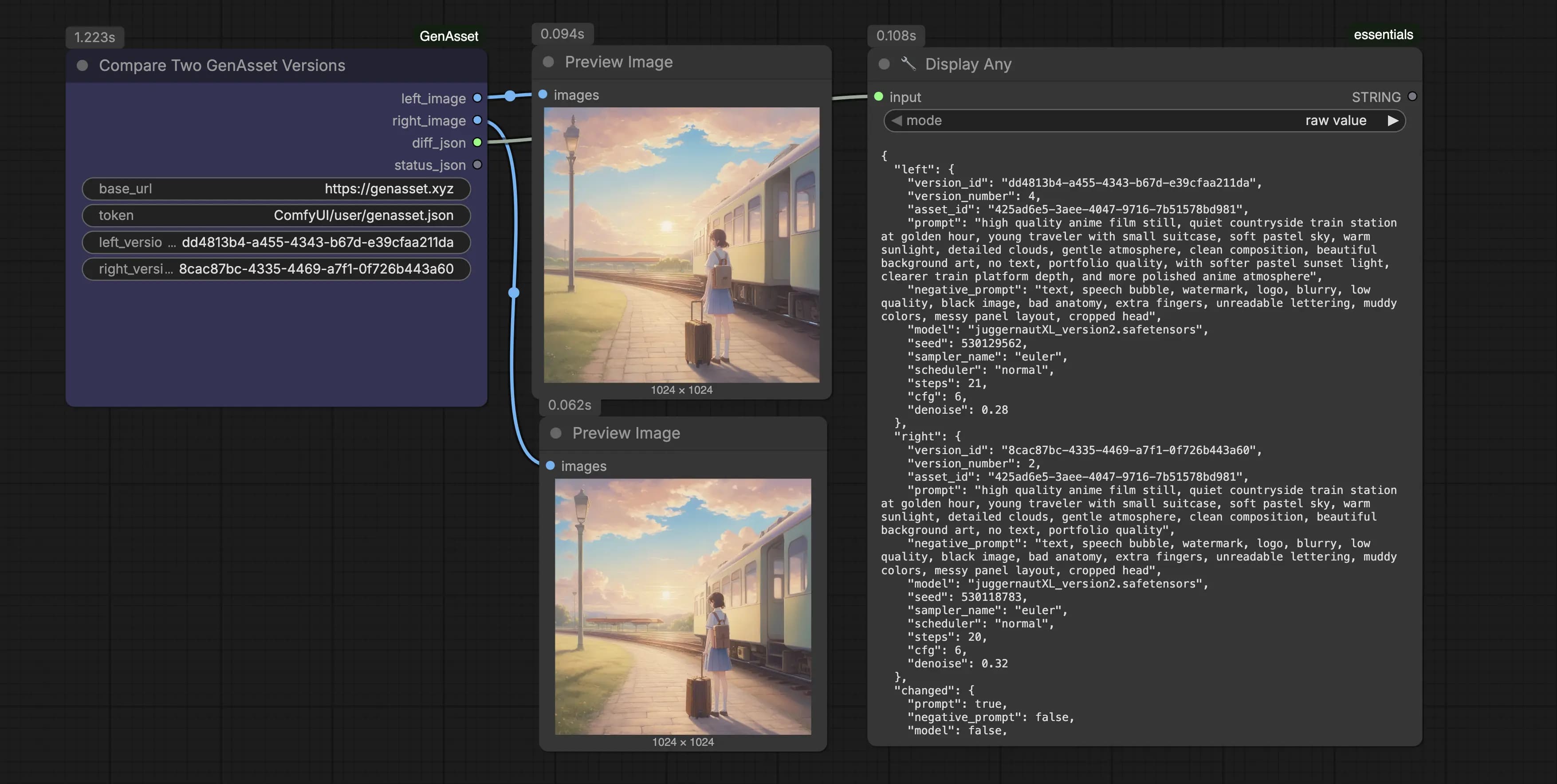 Compare Two GenAsset Versions workflow