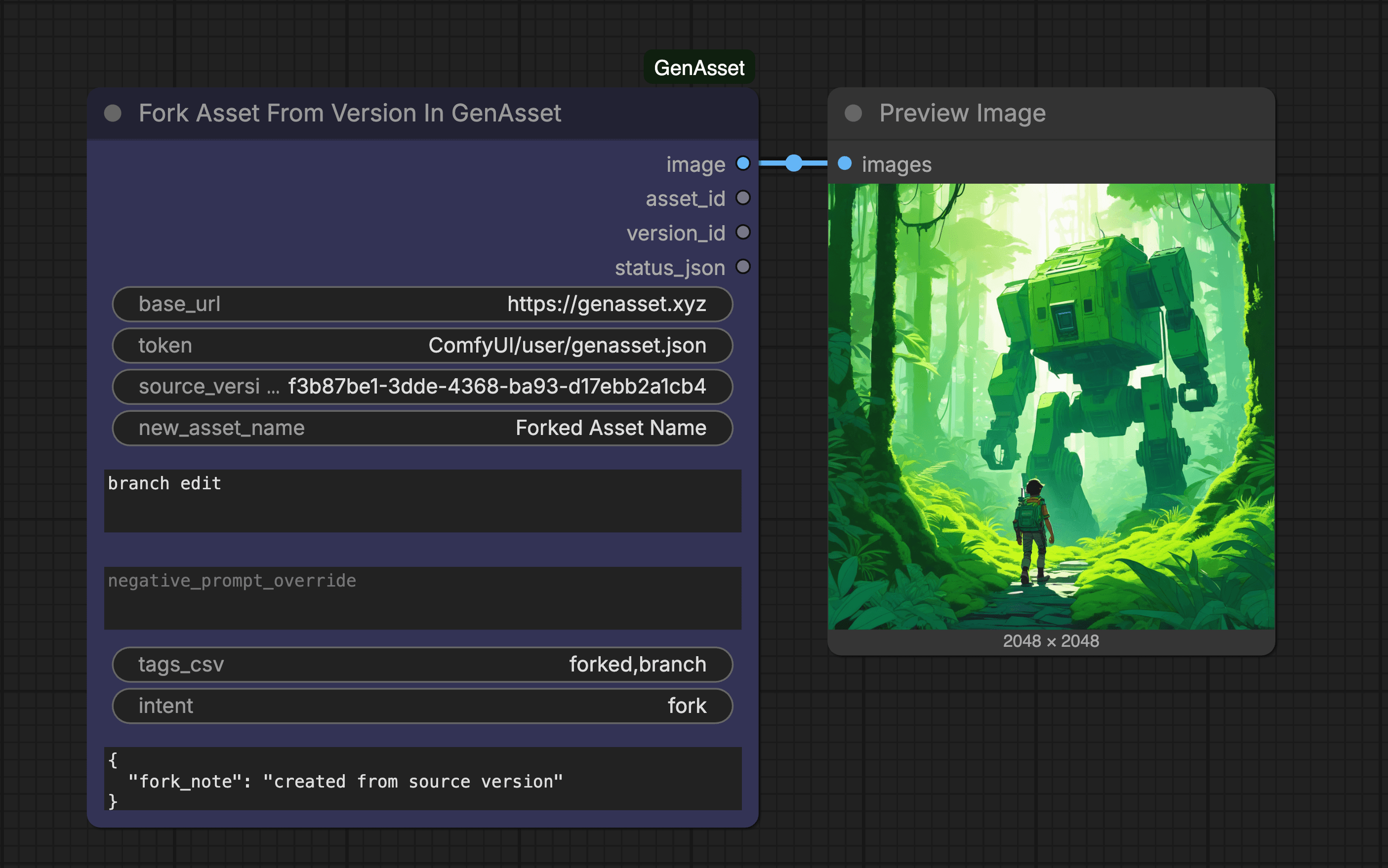 Fork Asset From Version workflow screenshot